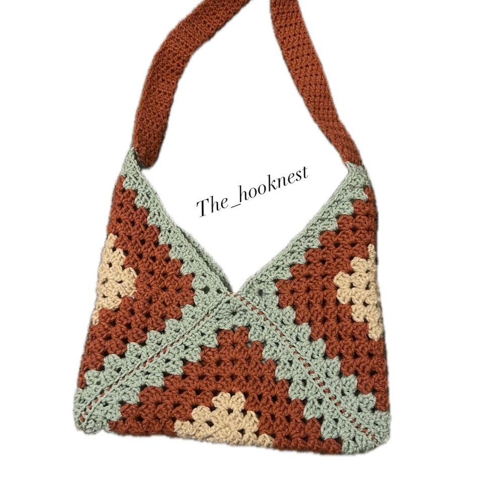 Small Handcrafted Ginger, Sage and Taupe Crochet Bag
